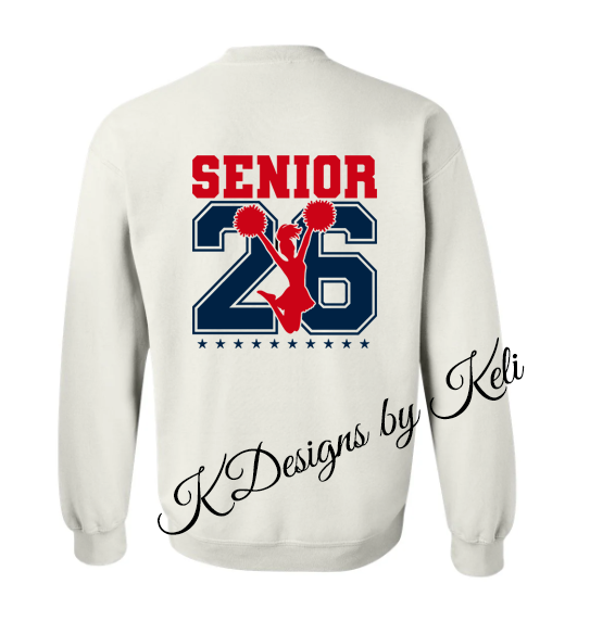 Senior Cheerleader - White - lettering is Red and Navy - Tshirt, Longsleeve T, Crewneck, or Hooded Sweatshirt