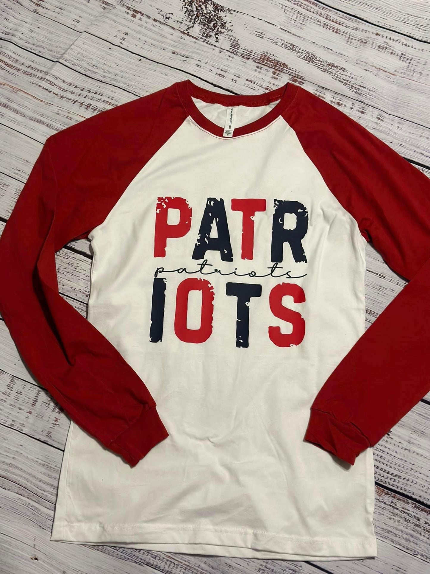 PATRIOTS raglan - Tshirt, Long Sleeve Tshirt, Crew Neck or Hooded Sweatshirt