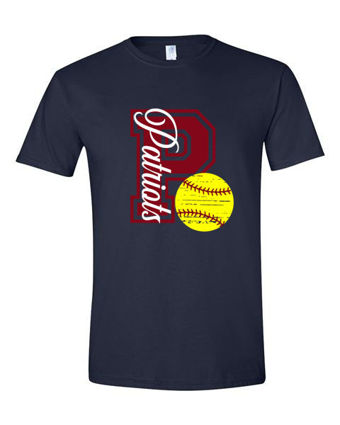 Patriots P Softball - Navy - Tshirt, Long Sleeve Tshirt, Crew Neck or Hooded Sweatshirt