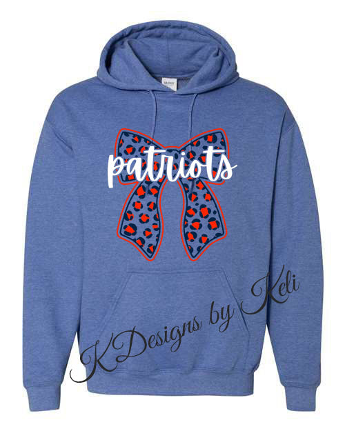 Patriots - Bow - Heather Royal Blue - T-Shirt, Long Sleeve T-shirt, Crew Neck or Hooded Sweatshirt
