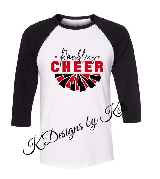 Rambler Cheer - Red and Black - Personalized T- shirt, Long sleeve T, Crewneck, or Hooded Sweatshirt, Baseball T (Copy)