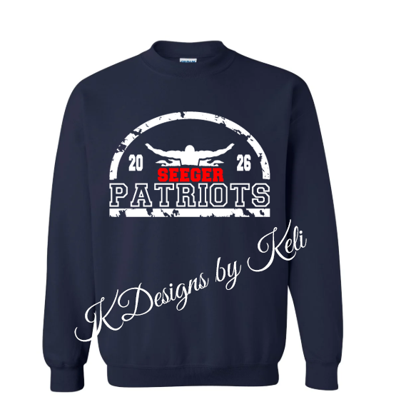 Seeger Swimming 2026 - Navy - T-Shirt, Long Sleeve T-shirt, Crew Neck or Hooded Sweatshirt