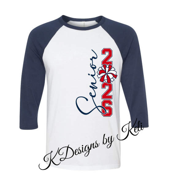 Senior Cheer - Red and Navy - T- shirt, Long sleeve T, Crewneck, or Hooded Sweatshirt, Baseball T