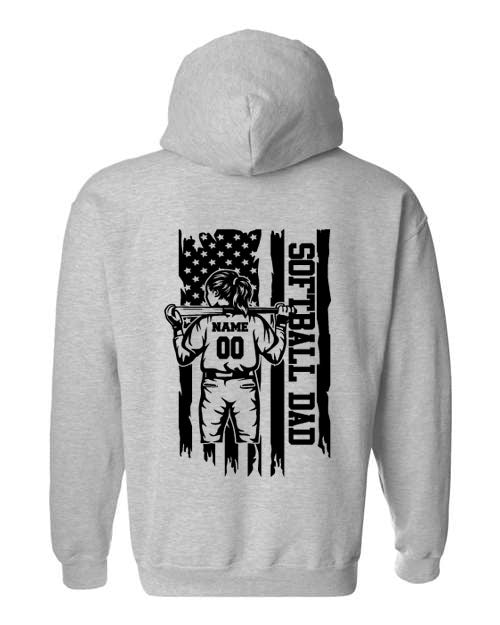 Softball Dad - Front and Back Personalized - Hooded Sweatshirt - Choose Color of Shirt and Leave design color choice in the notes section (Copy)