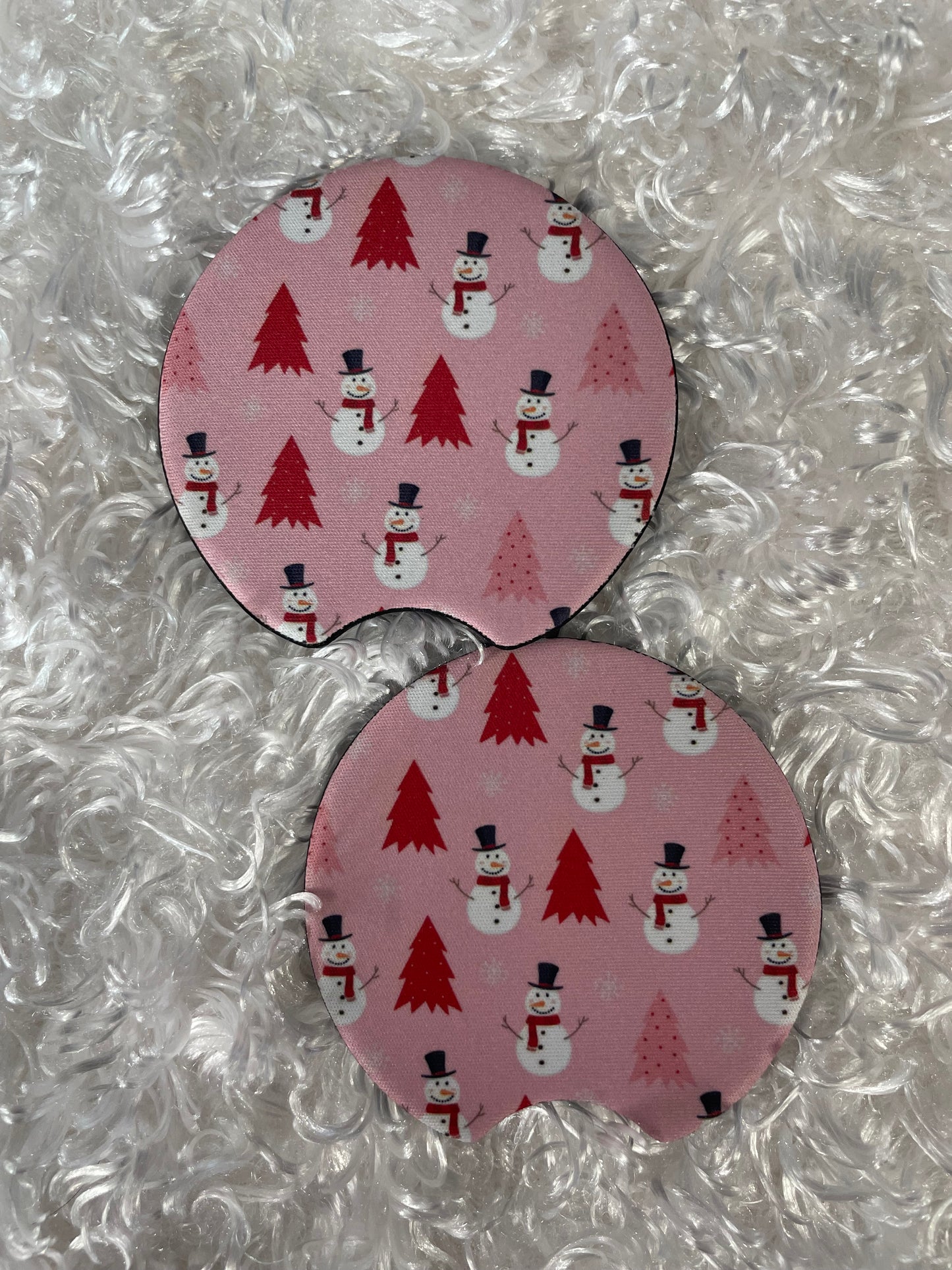 Car Coasters - Set of 2 - Pink/red trees and snowmen