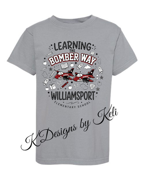 Williamsport Bombers -#6 - 2026 - Granite- Comfort Color Brand - T-Shirt, long Sleeve T, or Crew Neck