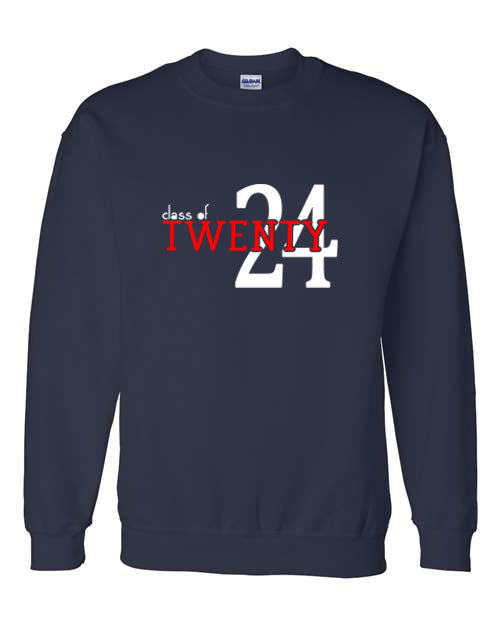 Class of 24 - Navy - T-Shirt, Long Sleeve T-shirt, Crew Neck or Hooded Sweatshirt