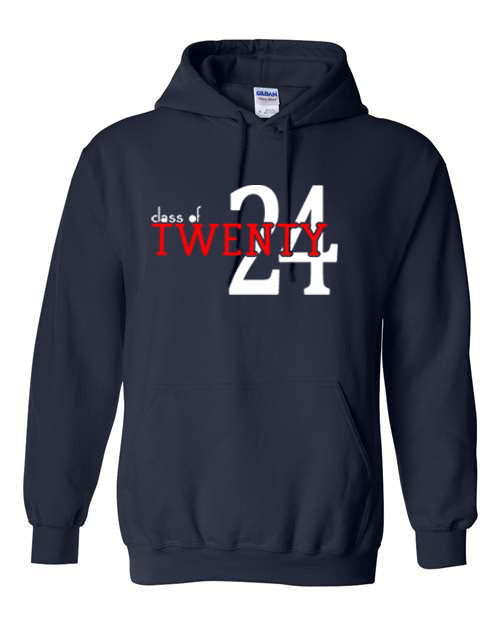 Class of 24 - Navy - T-Shirt, Long Sleeve T-shirt, Crew Neck or Hooded Sweatshirt