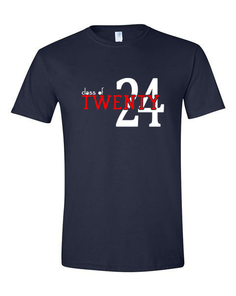 Class of 24 - Navy - T-Shirt, Long Sleeve T-shirt, Crew Neck or Hooded Sweatshirt