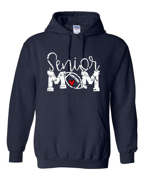 Senior Mom - Football - Navy - T-Shirt, Long Sleeve T-shirt, Crew Neck or Hooded Sweatshirt