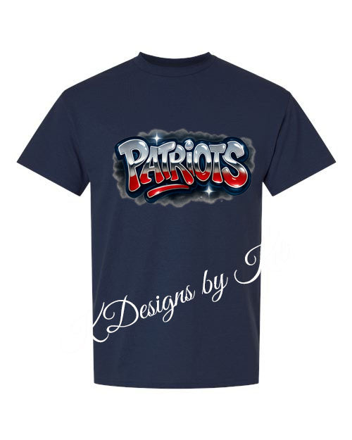Patriot Football Graffiti - Navy - T-Shirt, Long Sleeve T-shirt, Crew Neck or Hooded Sweatshirt