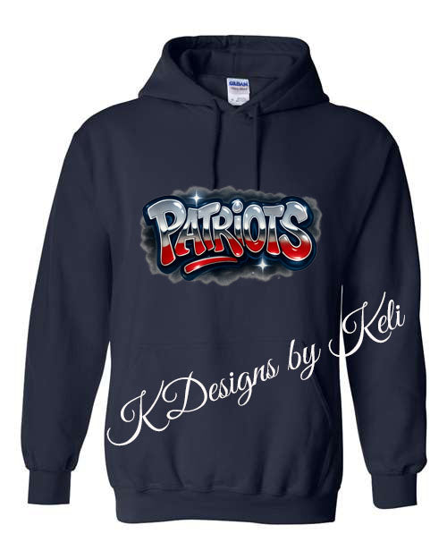 Patriot Football Graffiti - Navy - T-Shirt, Long Sleeve T-shirt, Crew Neck or Hooded Sweatshirt