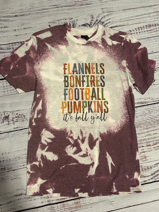 Flannels Bonfires Football Pumpkins - it's fall y'all - T-shirt - bleached