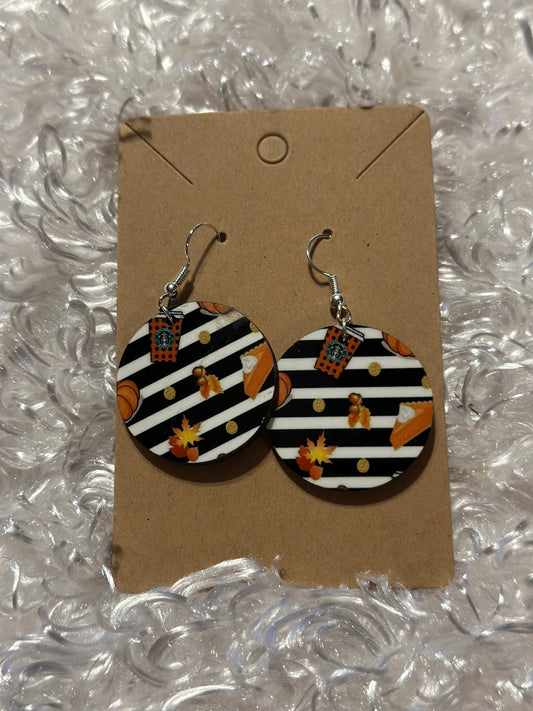 Earrings - Fall - Pumpkin Spice , Pie, Coffee stripes