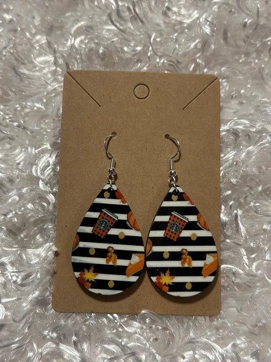 Earrings - Fall - Pumpkin Spice , Pie, Coffee stripes - tear drop