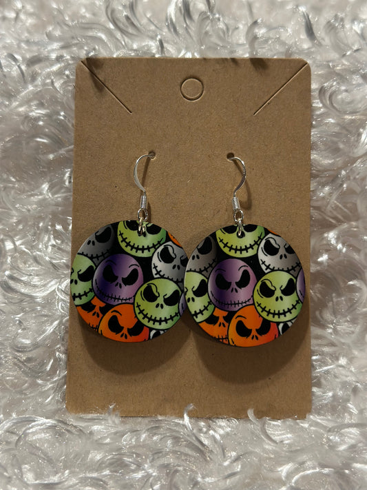 Earrings - Fall - Halloween - Jack Skeleton - Neon - Round