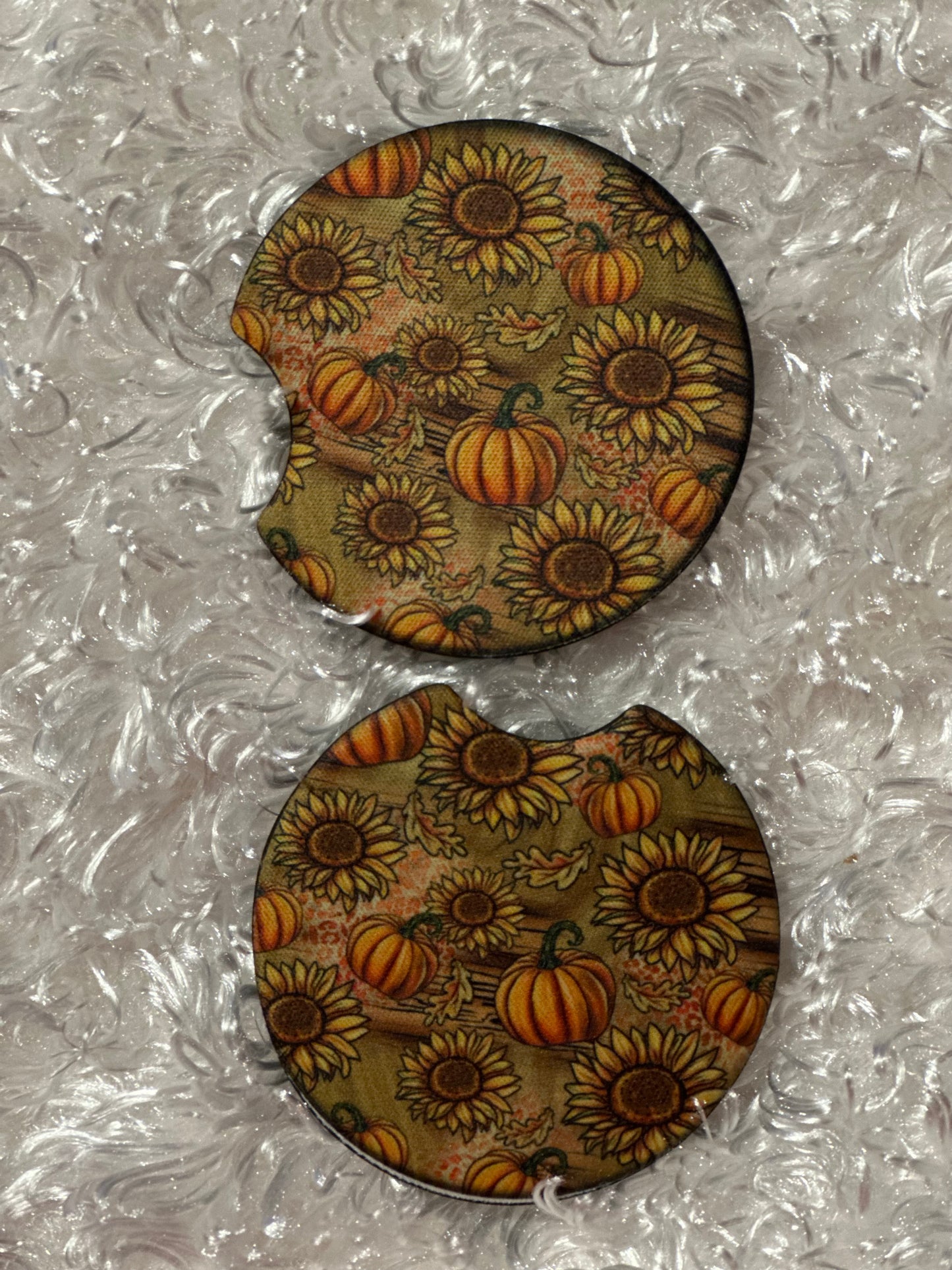 Car Coasters - Set of 2 - Fall Pumpkins and sunflowers