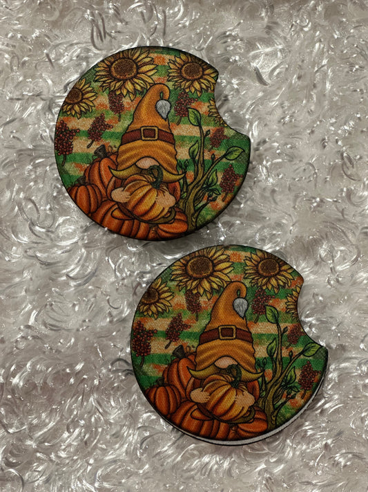 Car Coasters - Set of 2 - Fall Gnome Pumpkins and Sunflowers