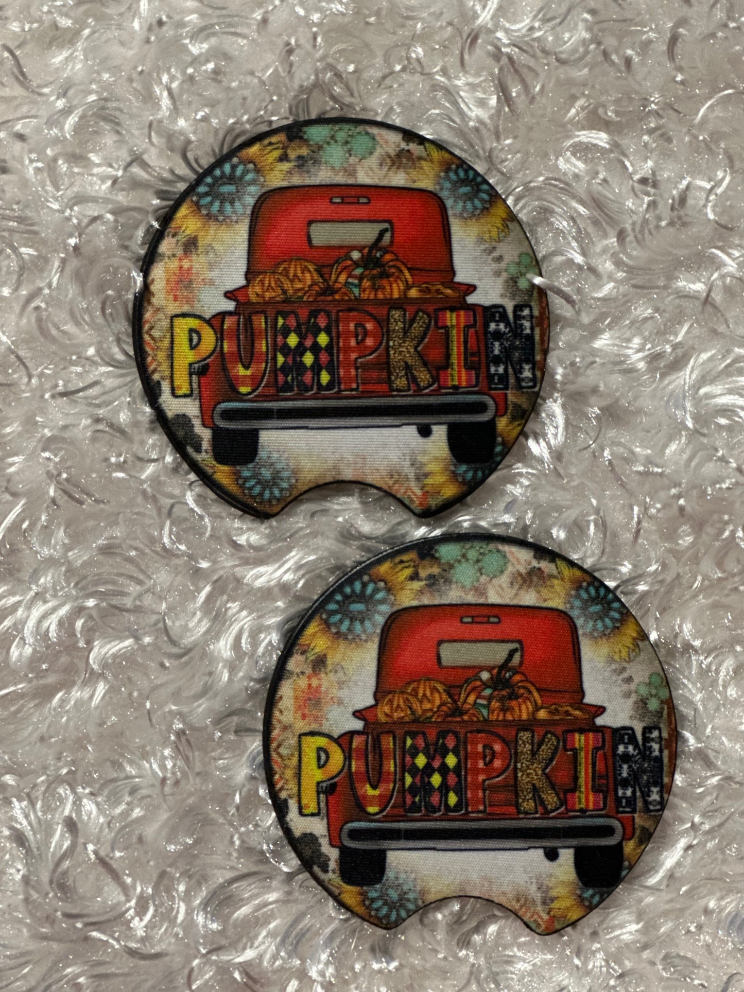 Car Coasters - Set of 2 - Fall Pumpkin Red Truck