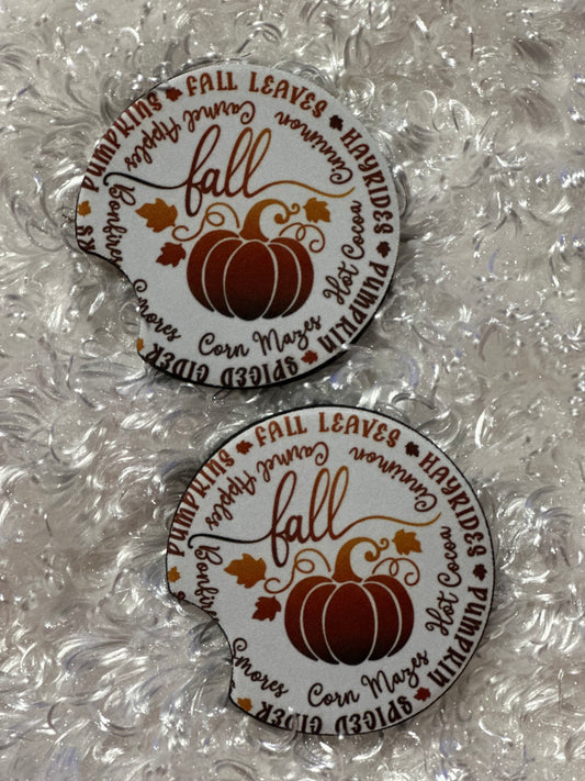 Car Coasters - Set of 2 - Fall Leaves, Hayrides, Pumpkins, Spiced Cider