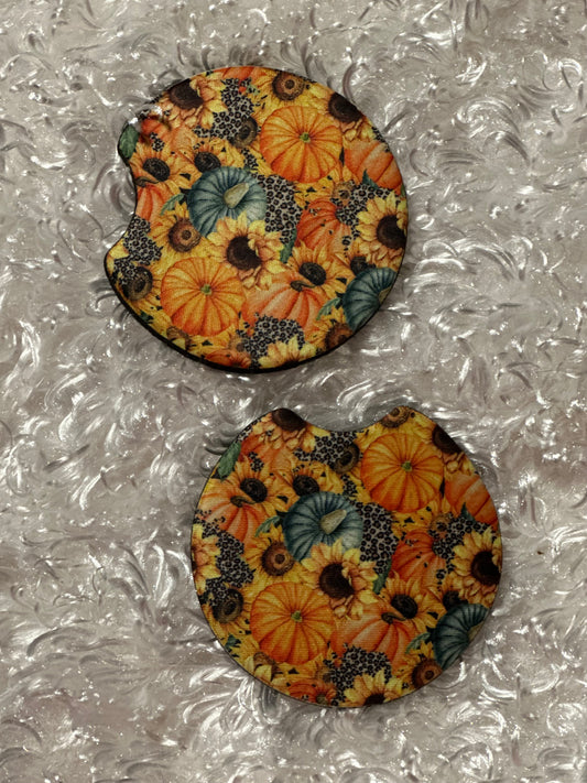 Car Coasters - Set of 2 - Fall Mini Pumpkins