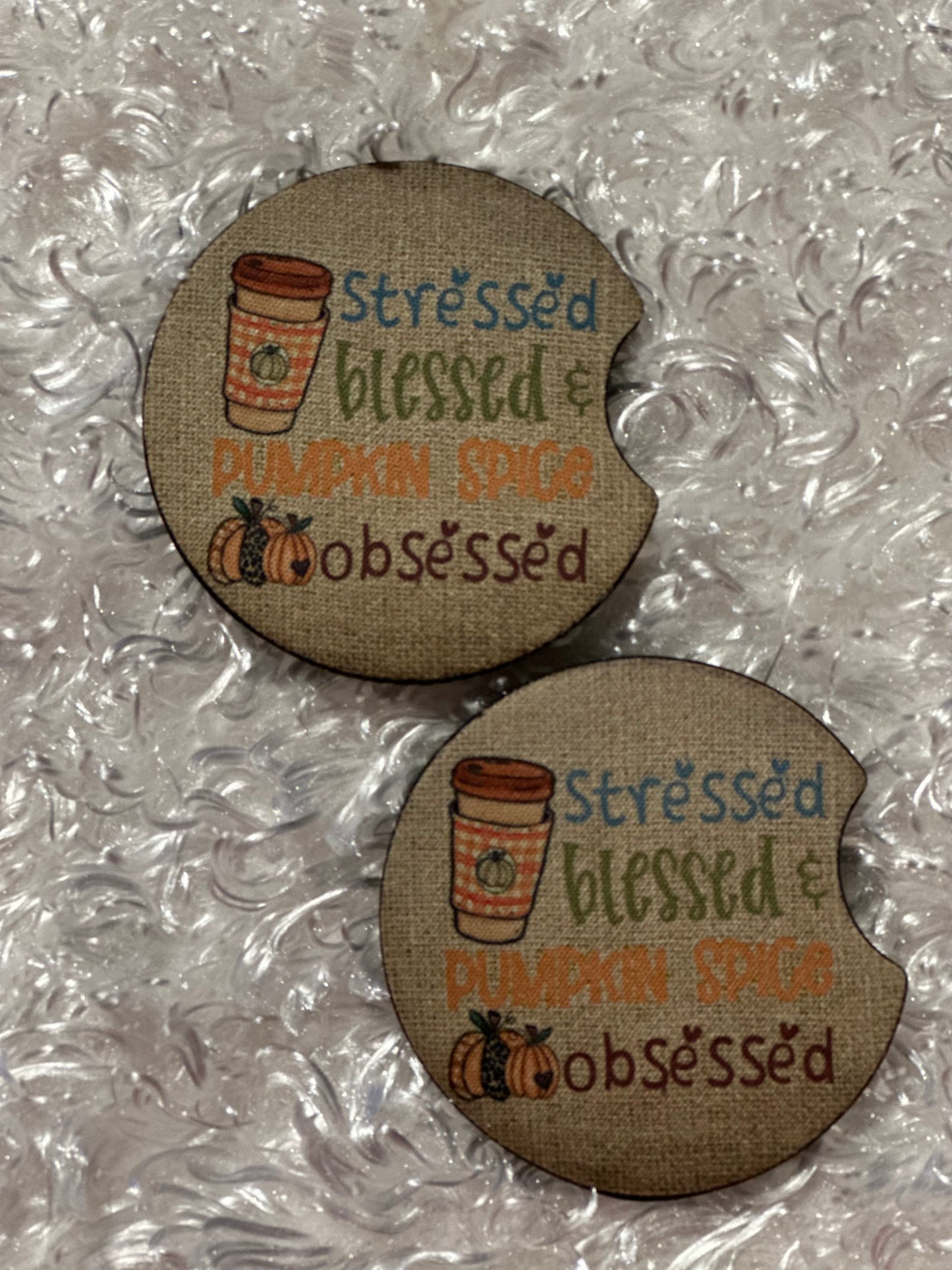 Car Coasters - Set of 2 - Fall Stressed Blessed Pumpkin Spice Obsessed