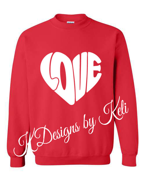 Love heart - Valentines - Red -  Tshirt, Longsleeve T, Crewneck, or Hooded Sweatshirt