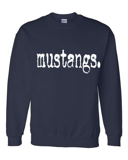 Mustangs Typography - Navy - T-shirt, crewneck, long sleeve T, or Hooded