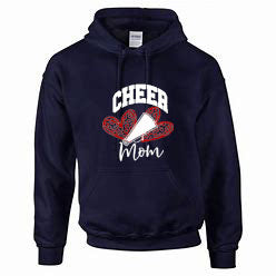 Cheer Mom - Navy or Grey - T-Shirt, Long Sleeve T-shirt, Crew Neck or Hooded Sweatshirt