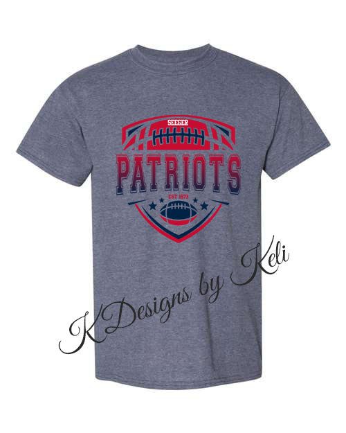 Patriot Football 1973 - Heather Navy - Red & Navy Design - T-Shirt, Long Sleeve T-shirt, Crew Neck or Hooded Sweatshirt