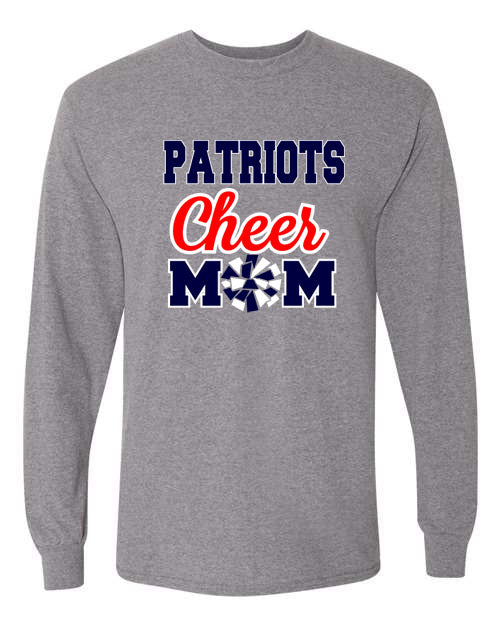 Patriots Cheer Mom - Graphite Gray - T-Shirt, Long Sleeve T-shirt, Crew Neck or Hooded Sweatshirt