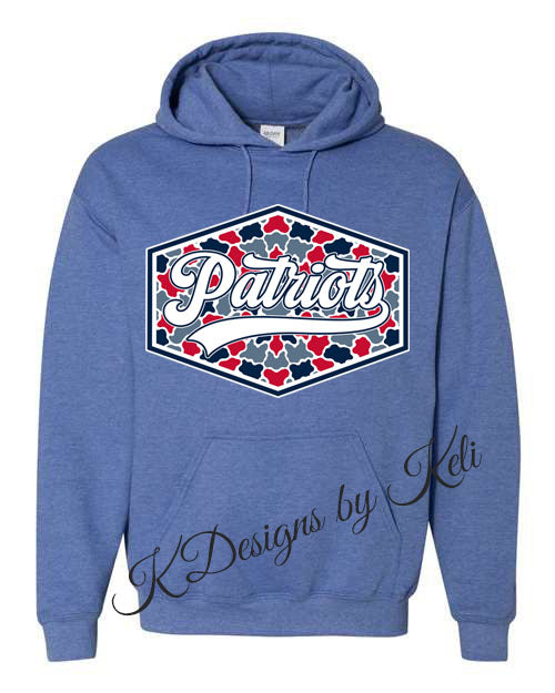 Patriots - Camo Diamond - Heather Royal Blue - T-Shirt, Long Sleeve T-shirt, Crew Neck or Hooded Sweatshirt