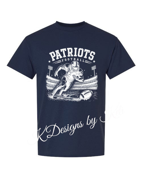 Patriot Football - Distressed - Navy - T-Shirt, Long Sleeve T-shirt, Crew Neck or Hooded Sweatshirt