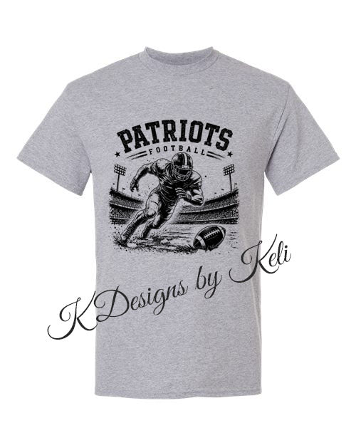 Patriot Football - Distressed - Sport Grey- Black Design - T-Shirt, Long Sleeve T-shirt, Crew Neck or Hooded Sweatshirt