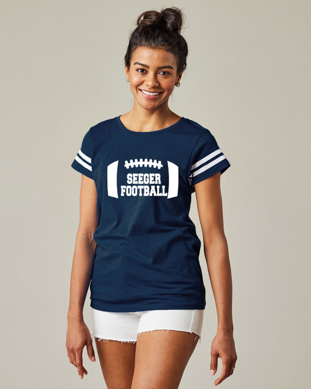 Seeger Patriot Football - Ladies Football Tee -Seeger Football in white EZ145