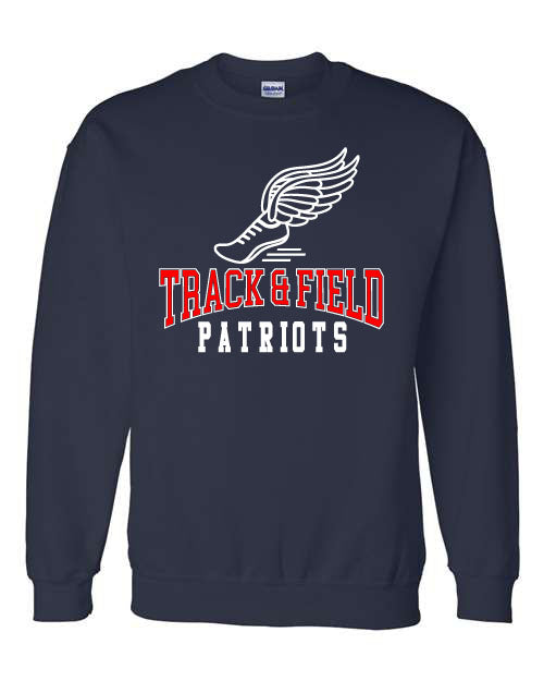 Patriots Track & Field w/ Shoe - Navy 3 - T-Shirt, Long Sleeve T-shirt, Crew Neck or Hooded Sweatshirt