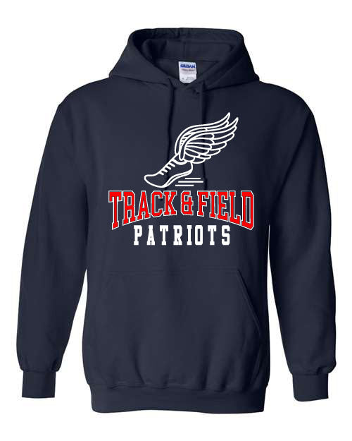 Patriots Track & Field w/ Shoe - Navy 3 - T-Shirt, Long Sleeve T-shirt, Crew Neck or Hooded Sweatshirt