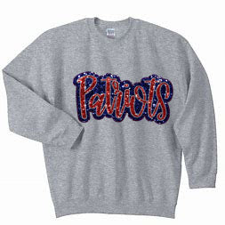 Patriots- Faux Glitter - Grey- Tshirt, Longsleeve T, Crewneck, or Hooded Sweatshirt