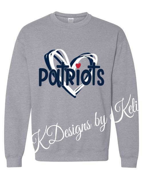 Patriots Heart - Sport Gray - Tshirt, Longsleeve T, Crewneck, or Hooded Sweatshirt (Copy)