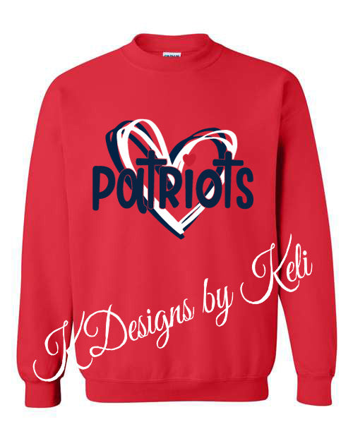 Patriots Heart - Red - Tshirt, Longsleeve T, Crewneck, or Hooded Sweatshirt
