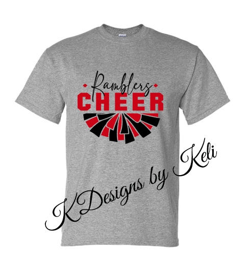 Rambler Cheer - Red and Black - Personalized T- shirt, Long sleeve T, Crewneck, or Hooded Sweatshirt, Baseball T (Copy)