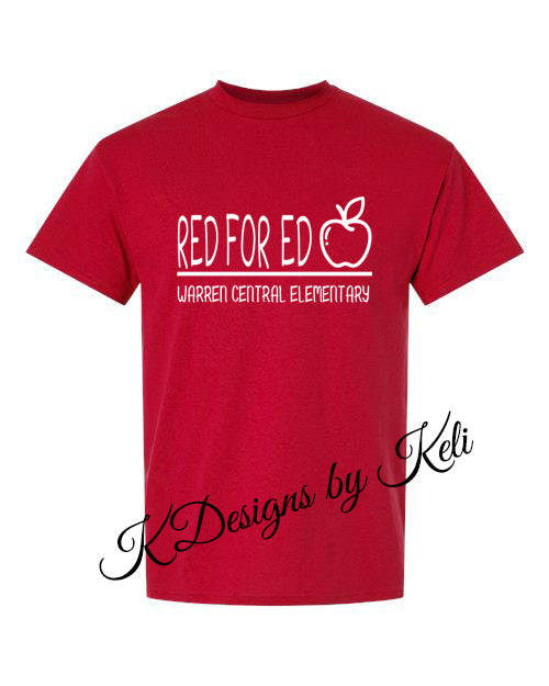 Red For Ed - Design #3 - Warren Central - T- shirt, Long sleeve T, Crewneck, or Hooded Sweatshirt