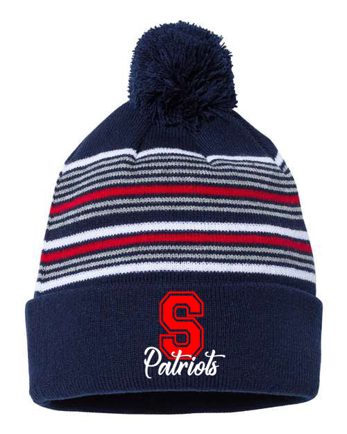 Seeger Patriots Red White and Navy Pom Hat