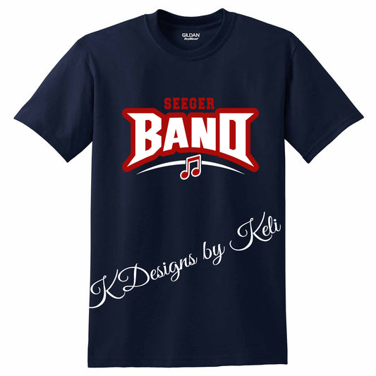 Seeger Music Boosters - Seeger Band  2025 - Design#3 - Navy - T-Shirt, Long Sleeve T-shirt, Crew Neck, or Hooded Sweatshirt