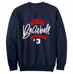 Seeger Patriots Baseball W/ player # - Tshirt, Long Sleeve Tshirt, Crew Neck or Hooded Sweatshirt