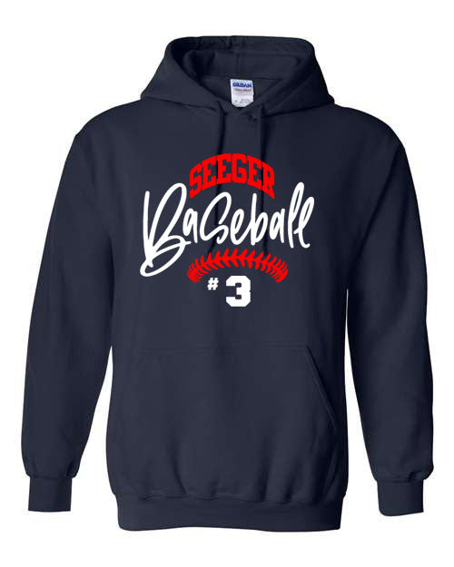 Seeger Patriots Baseball W/ player # - Tshirt, Long Sleeve Tshirt, Crew Neck or Hooded Sweatshirt