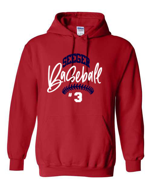 Seeger Patriots Baseball W/ player # Red - Tshirt, Long Sleeve Tshirt, Crew Neck or Hooded Sweatshirt