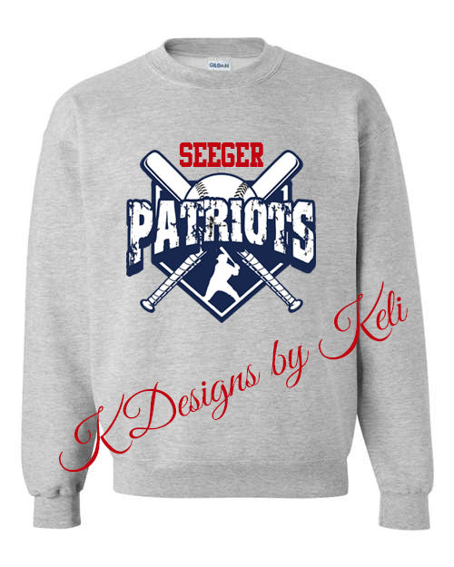 Seeger Patriots Baseball - Sport Grey - T-Shirt, Long Sleeve T-shirt, Crew Neck or Hooded Sweatshirt