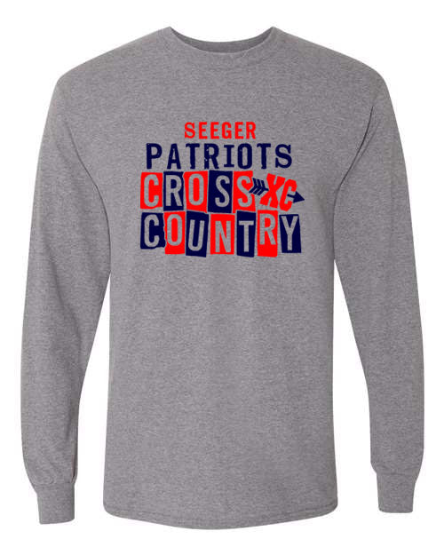 Seeger Patriots Cross Country - Graphite Gray - T-Shirt, Long Sleeve T-shirt, Crew Neck or Hooded Sweatshirt