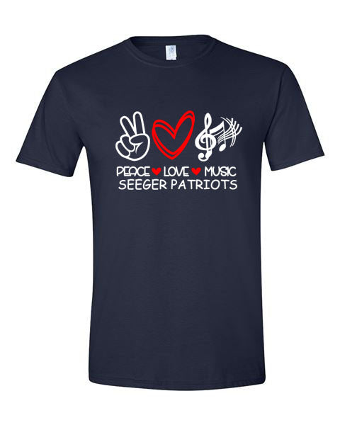 Seeger Patriots - Peace, Love, Music - Navy -  T-Shirt, Long Sleeve T-shirt, Crew Neck or Hooded Sweatshirt (Copy) (Copy)
